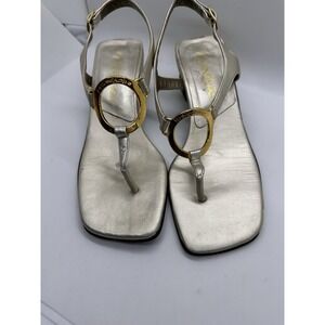 Yves‎ Saint Laurent YSL Gold Ring Sandals 5M Made in Italy Leather Heels